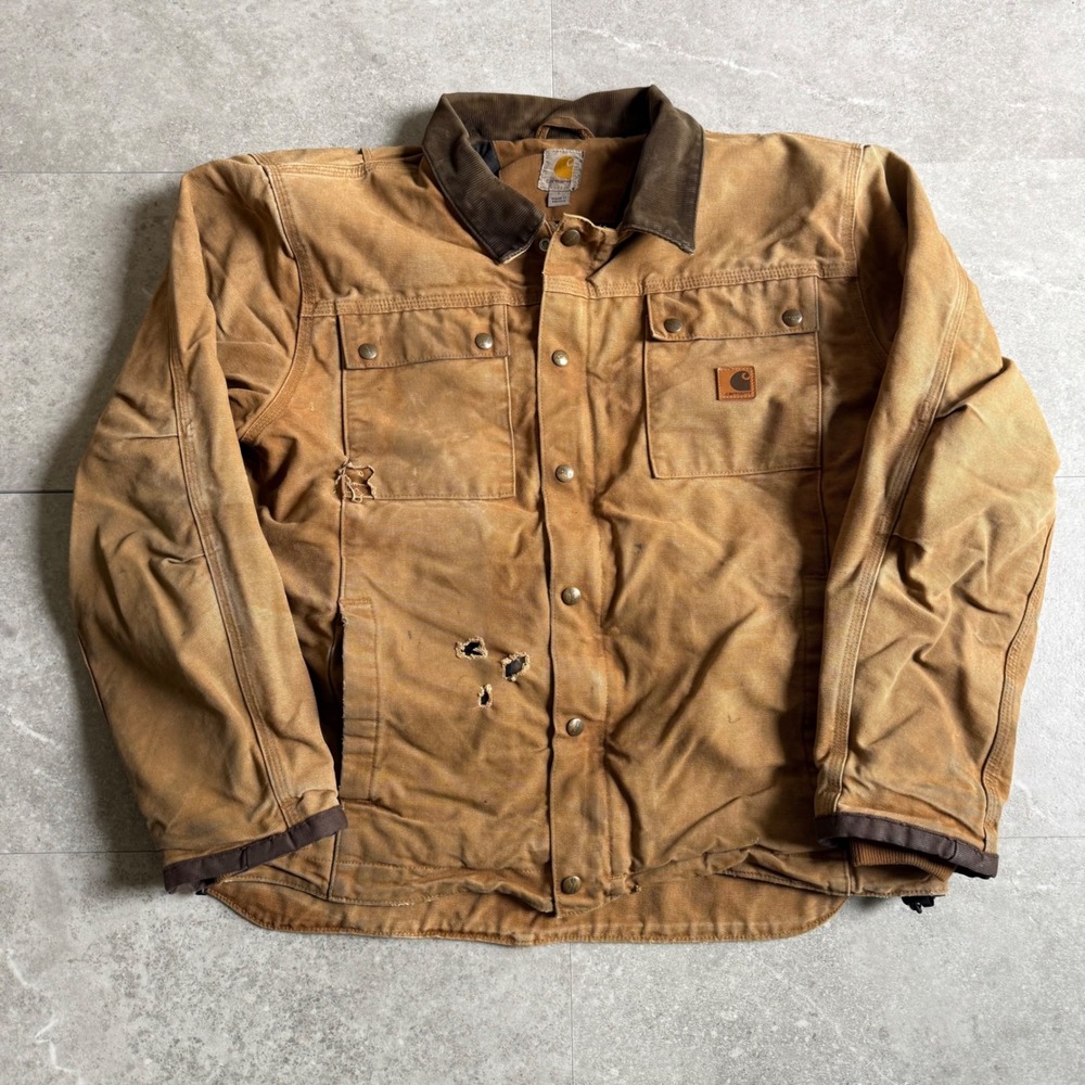 Vintage Carhartt Distressed Duck Canvas Work Jacket Brown Size L 103194-211